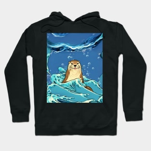 Vintage Cute Otter in the Blue Ocean So Lovely Sea Otter Hoodie